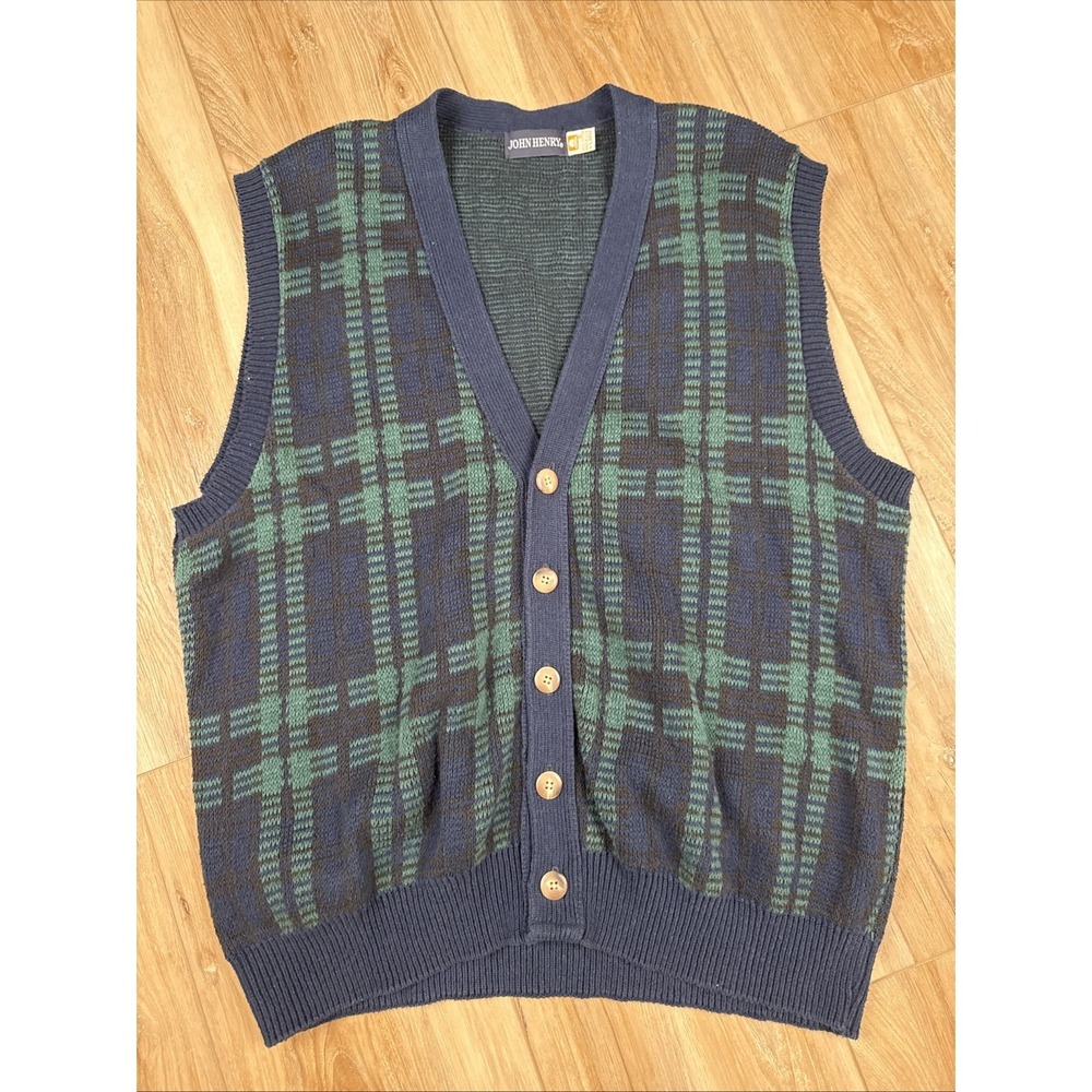 Vintage Men's John‎ Henry 100% Cotton Knit Sweater Vest Size XL